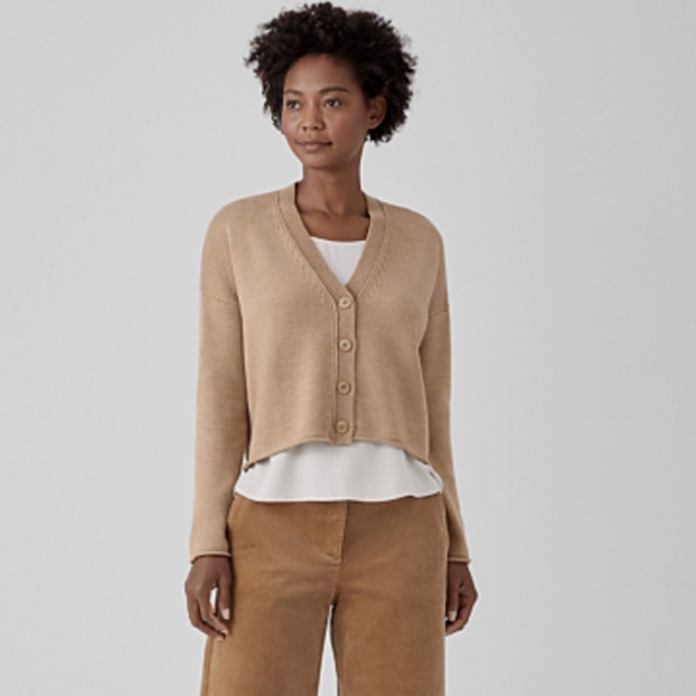 Eileen Fisher | Extra Fine Marino Wool Boxy cardigan | Womens 2 XL | Honey Brown